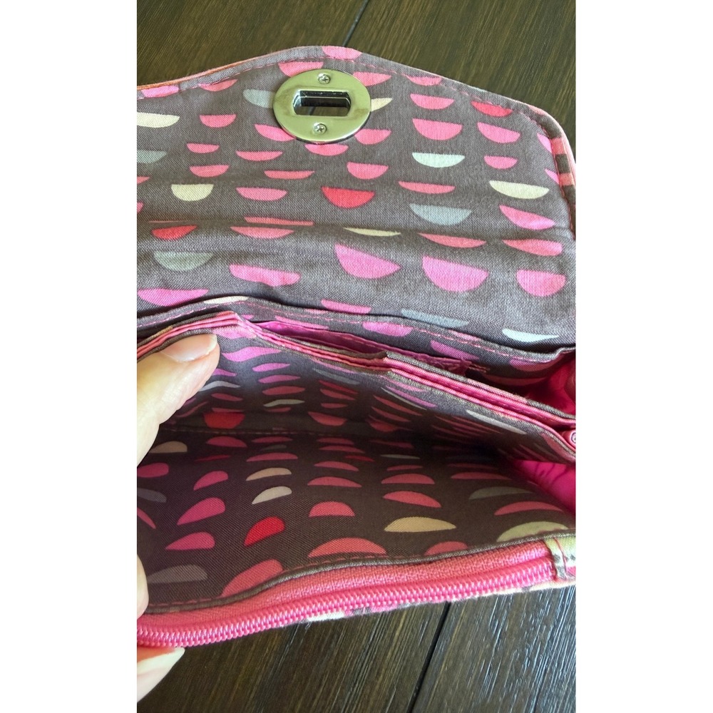 Vera Bradley All In One Wristlet Wallet Pink Floral Quilted Cotton Turn Lock - Picture 8 of 12